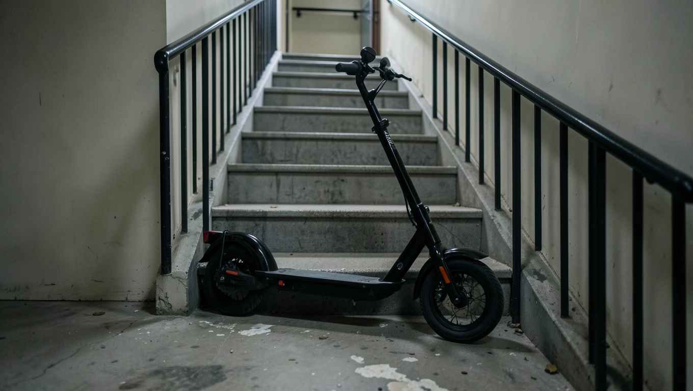 Hulajnoga elektryczna na klatce schodowej