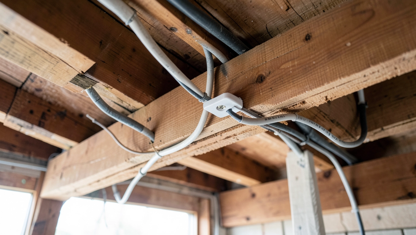 Instalacja elektryczna na belkach drewnianych