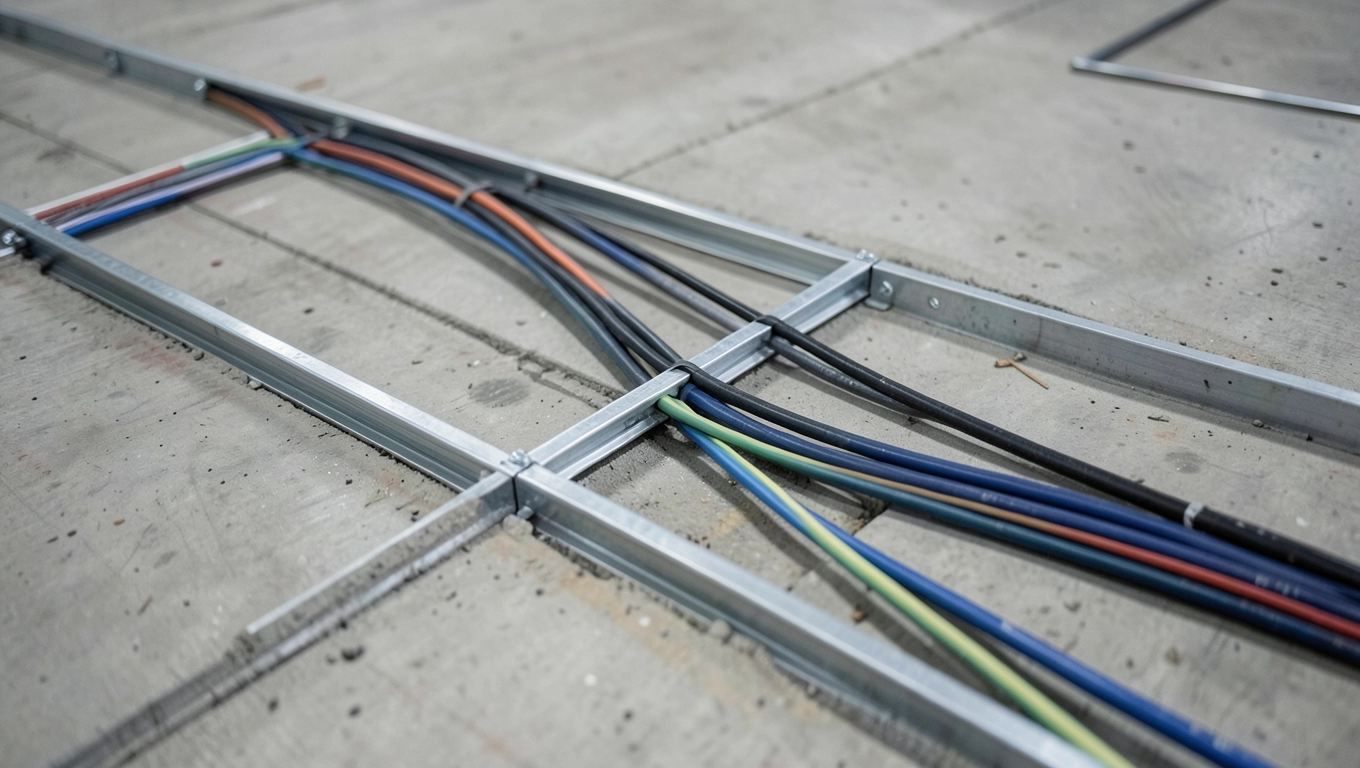 Instalacja elektryczna w korytkach na podłodze