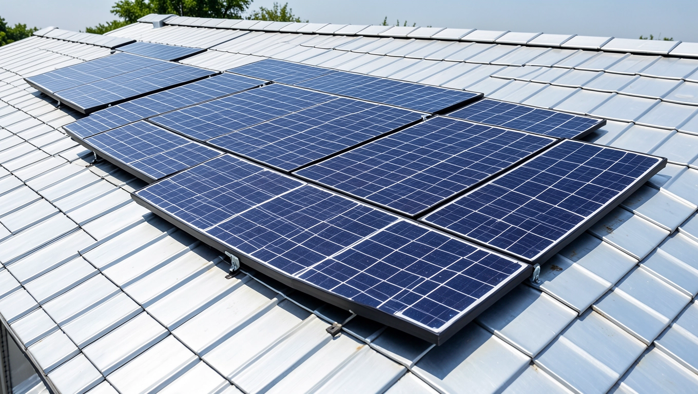 instalacja fotowoltaiczna na dachu pokrytym blachodachówką