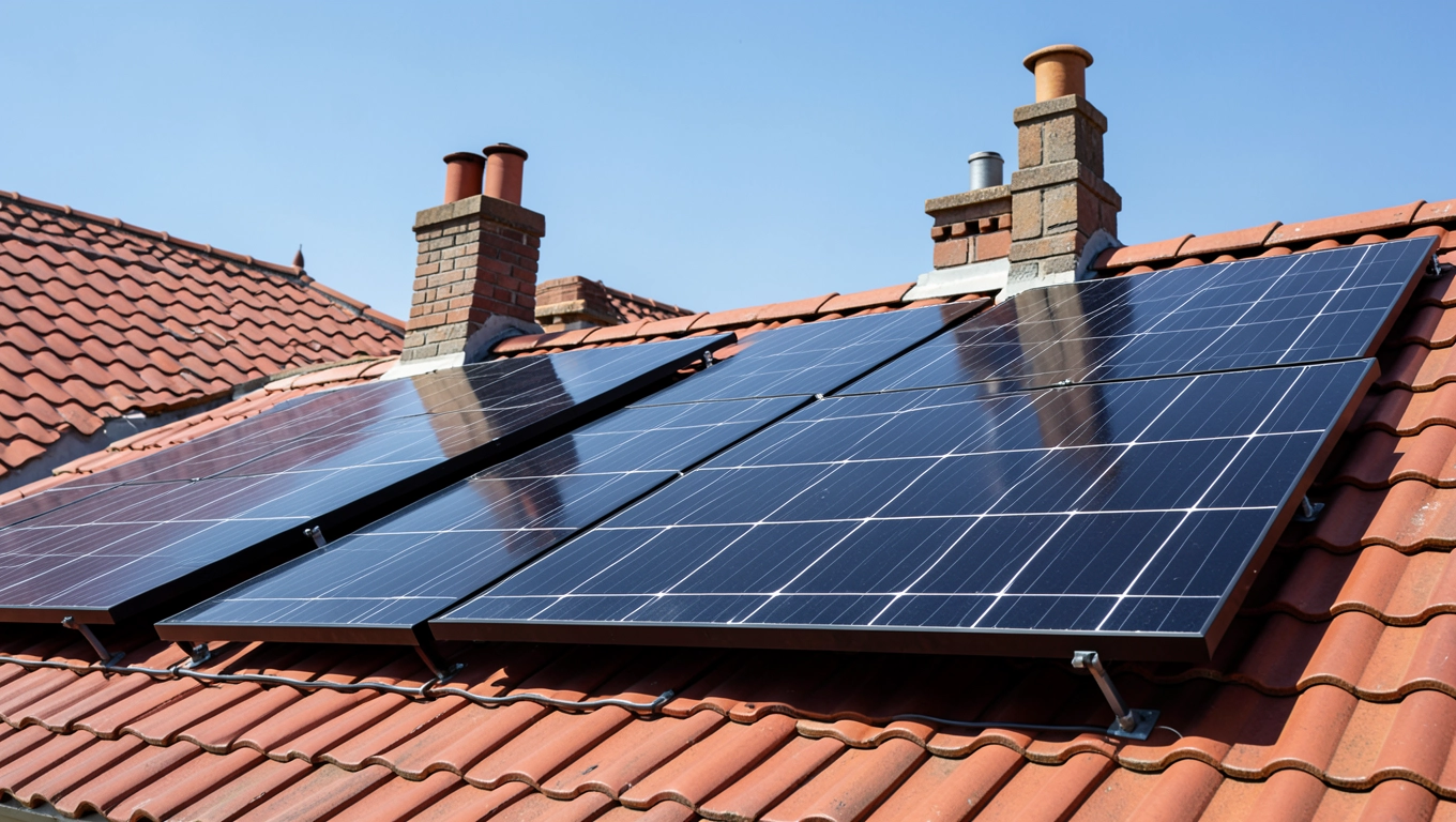 instalacja fotowoltaiczna na dachu pokrytym dachówką ceramiczną