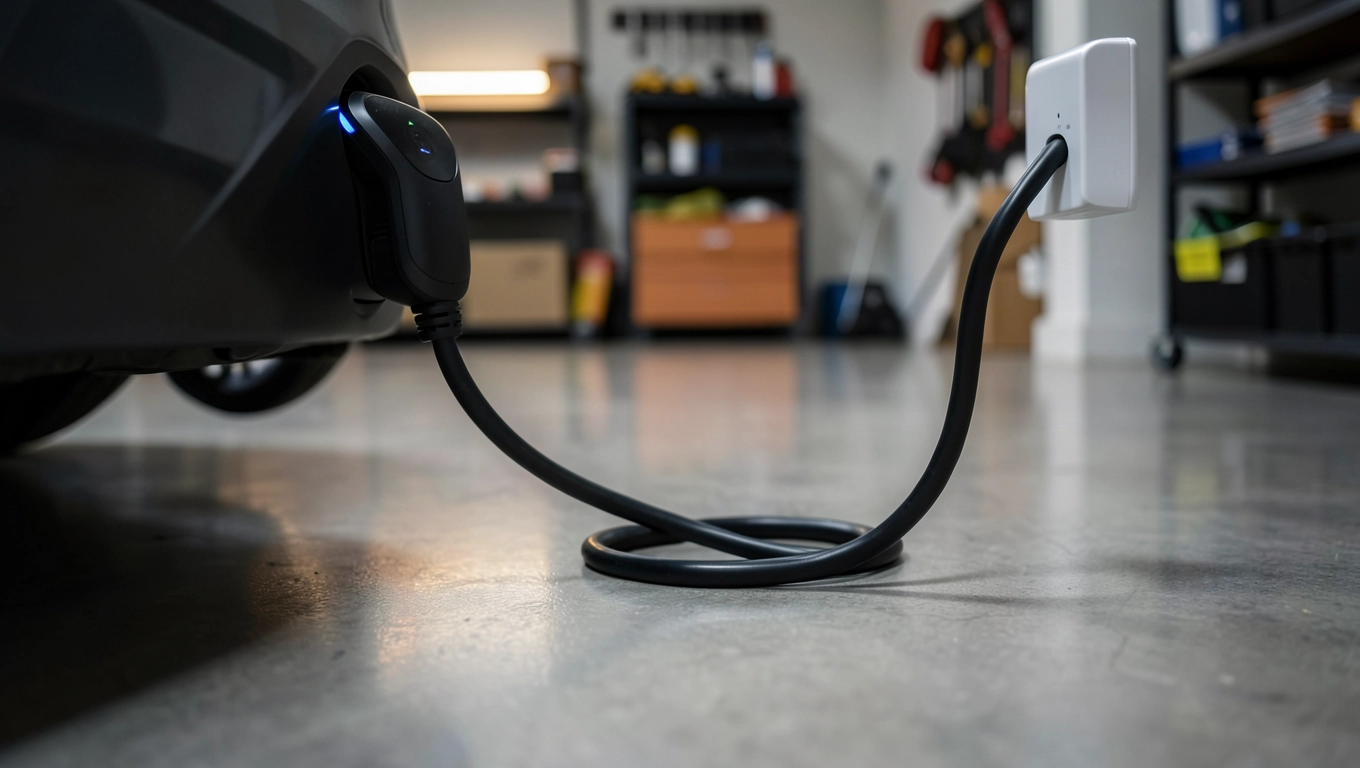 Ładowanie elektryka w garażu