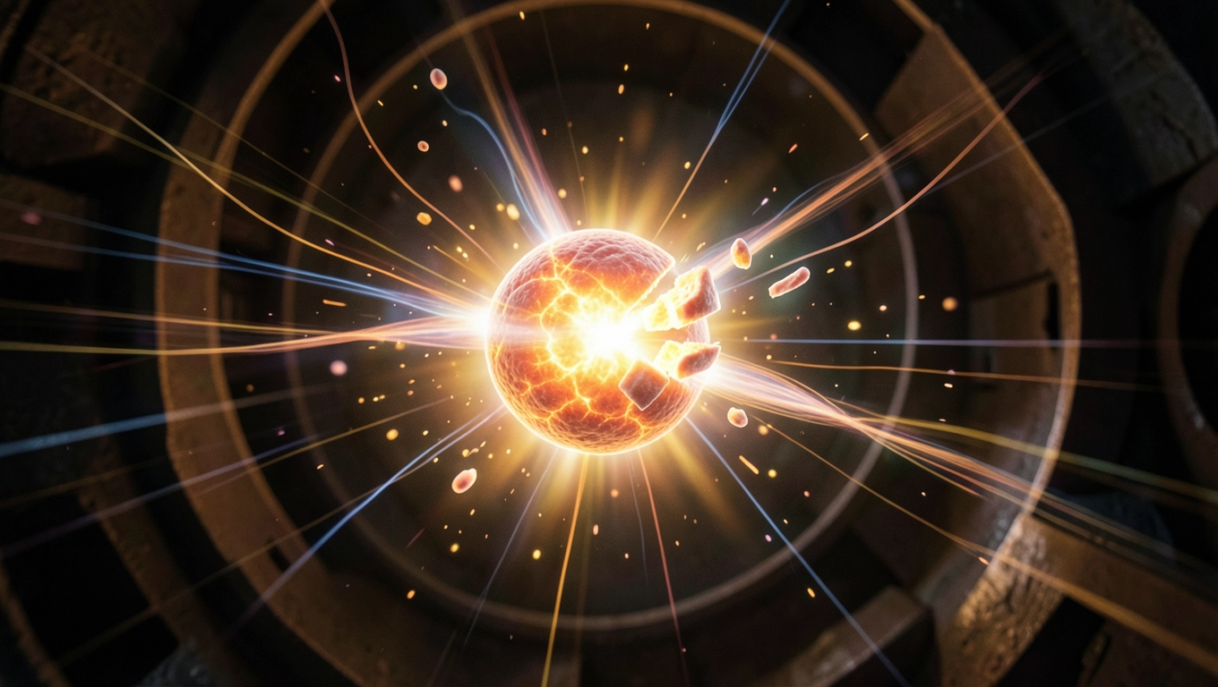 Rozszczepienie uranu neutronami w reaktorze atomowym