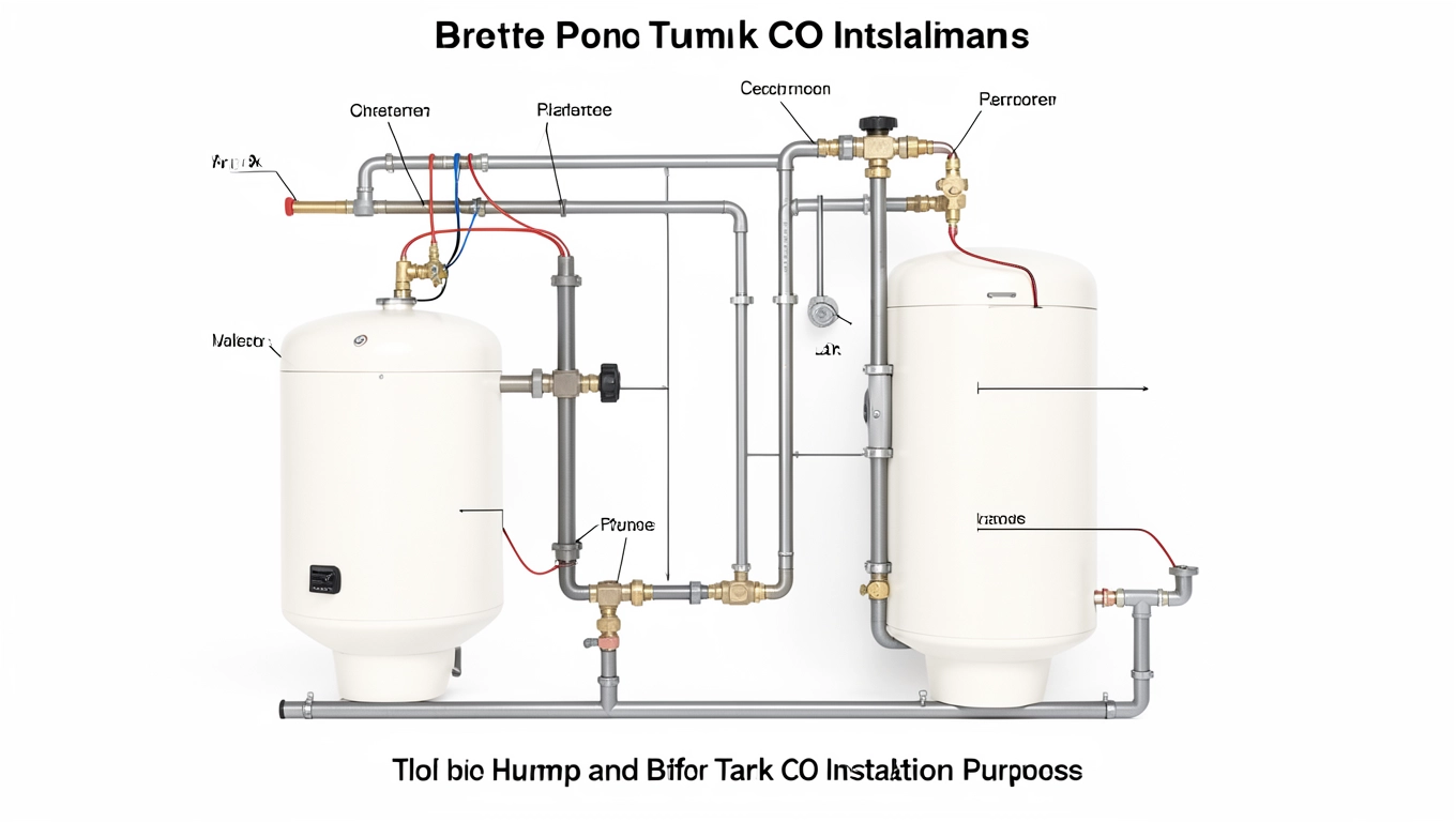 Schemat instalacji co z buforem i pompą ciepła