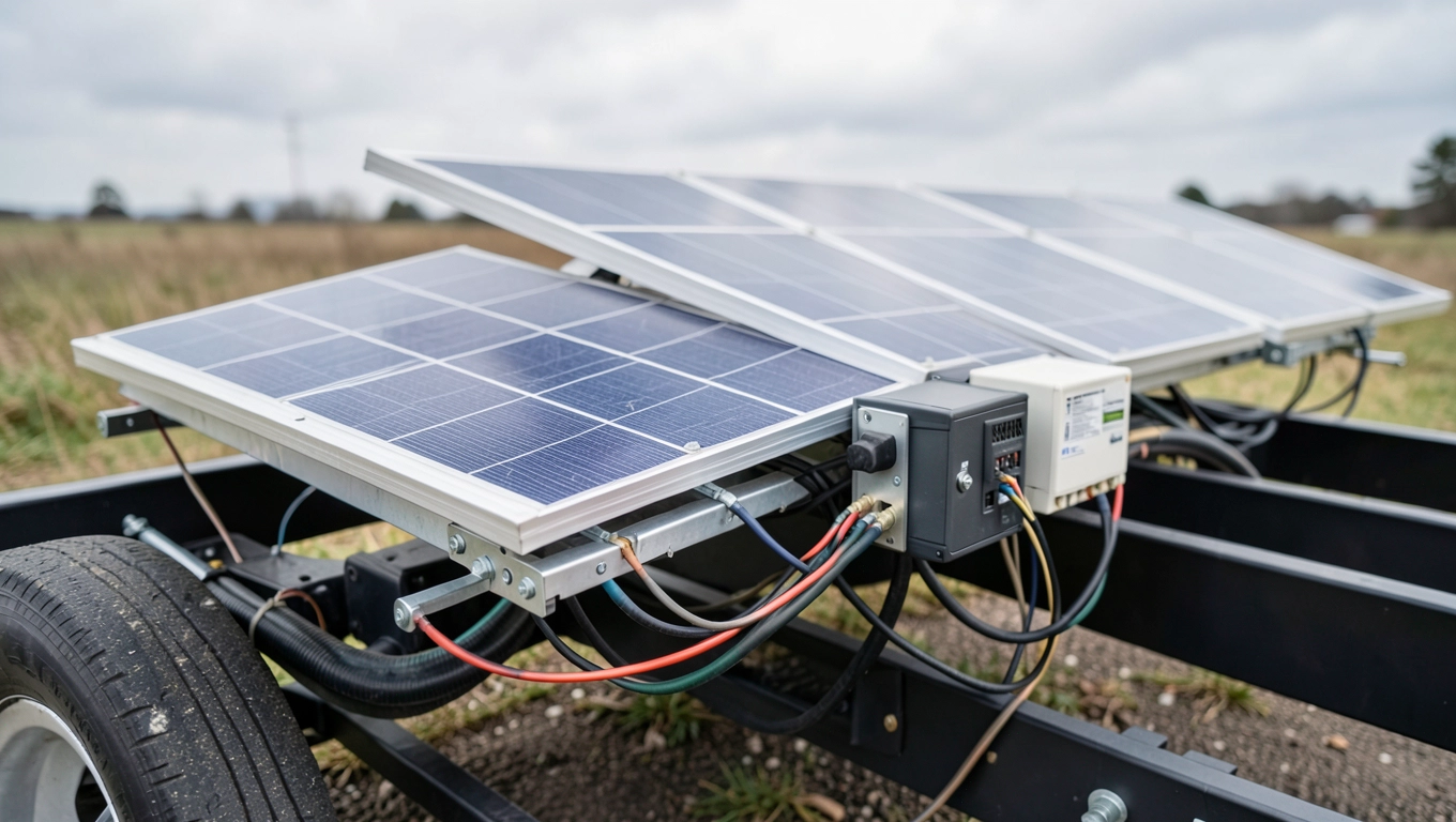 Schemat instalacji fotowoltaicznej w przyczepie