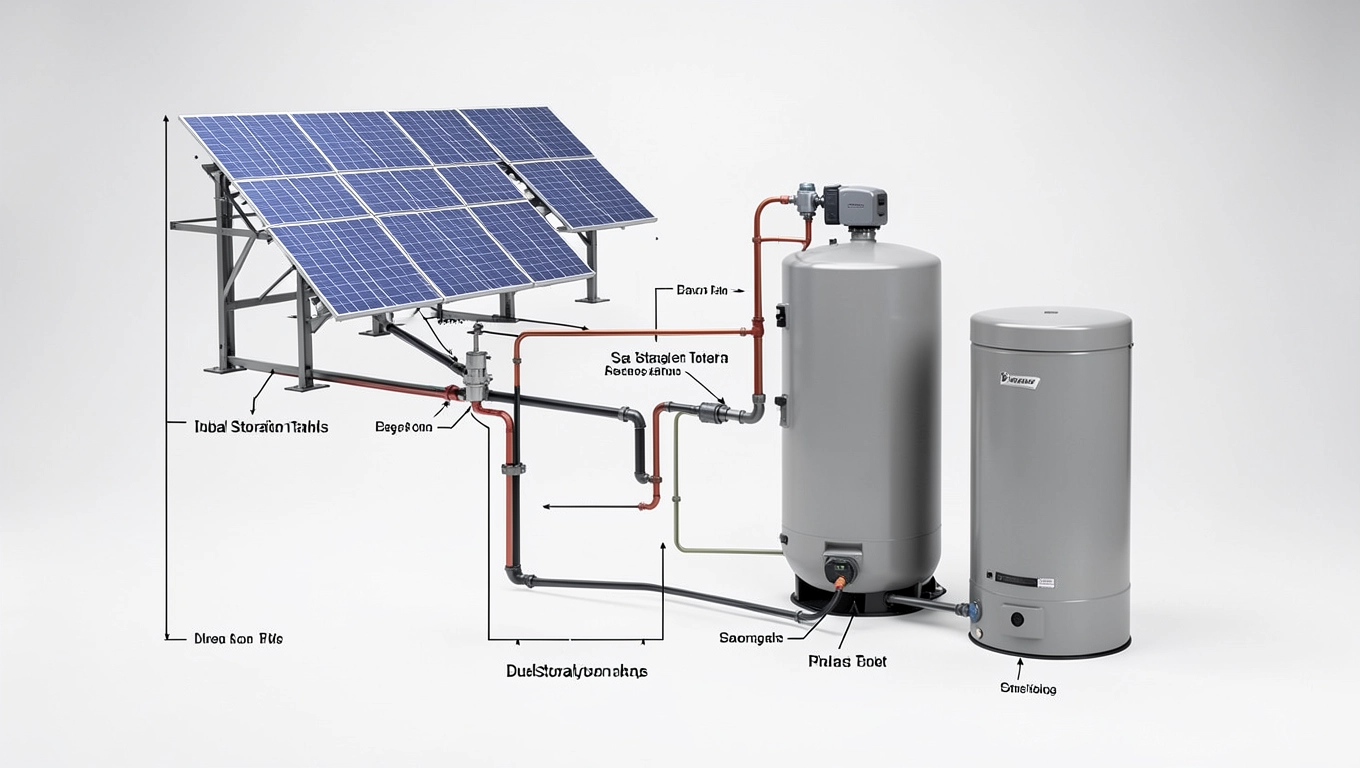 Schemat instalacji solarnej z dwoma zasobnikami