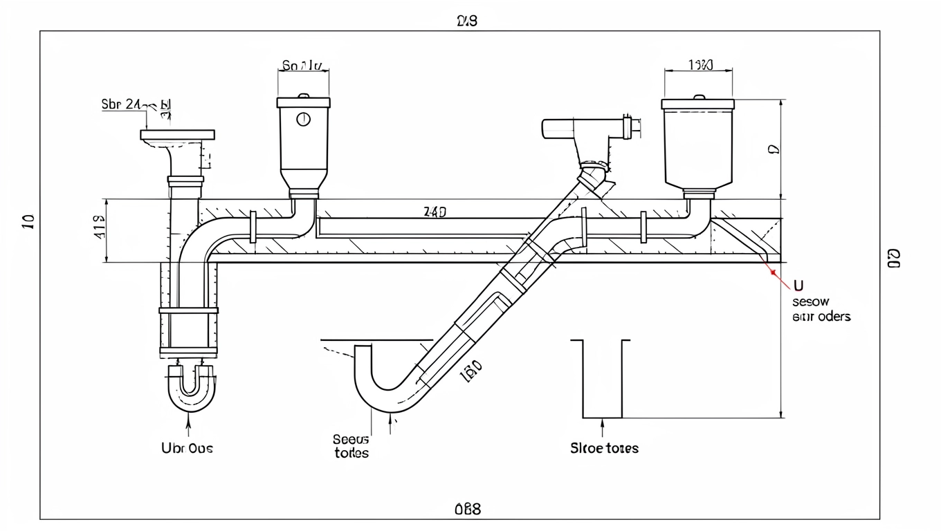 Schemat kanalizacji z syfonami i rurami