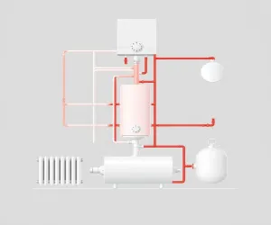 schemat instalacji co w układzie otwartym z buforem