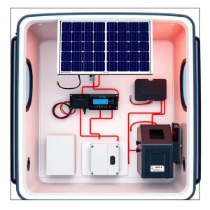 Schemat instalacji fotowoltaicznej w przyczepie