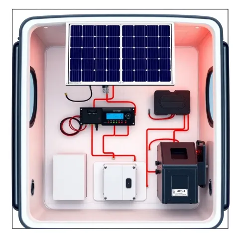 Schemat instalacji fotowoltaicznej w przyczepie