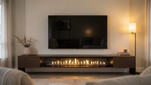 Ściana telewizyjna z kominkiem elektrycznym
