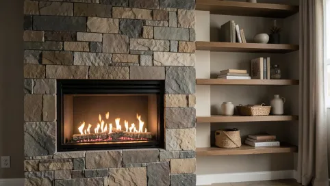 Ściana z kominkiem elektrycznym