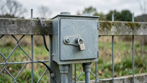 Skrzynka elektryczna w ogrodzeniu