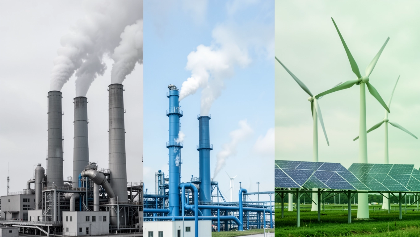 Szary, niebieski i zielony wodór