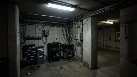 Elektryk w garażu podziemnym