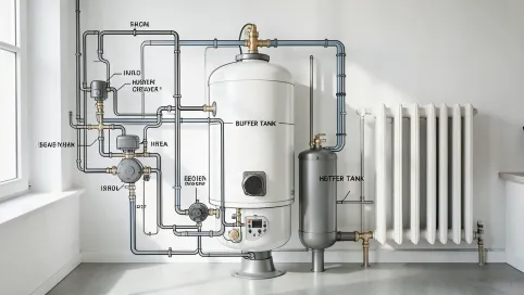 schemat instalacji co w układzie otwartym z buforem